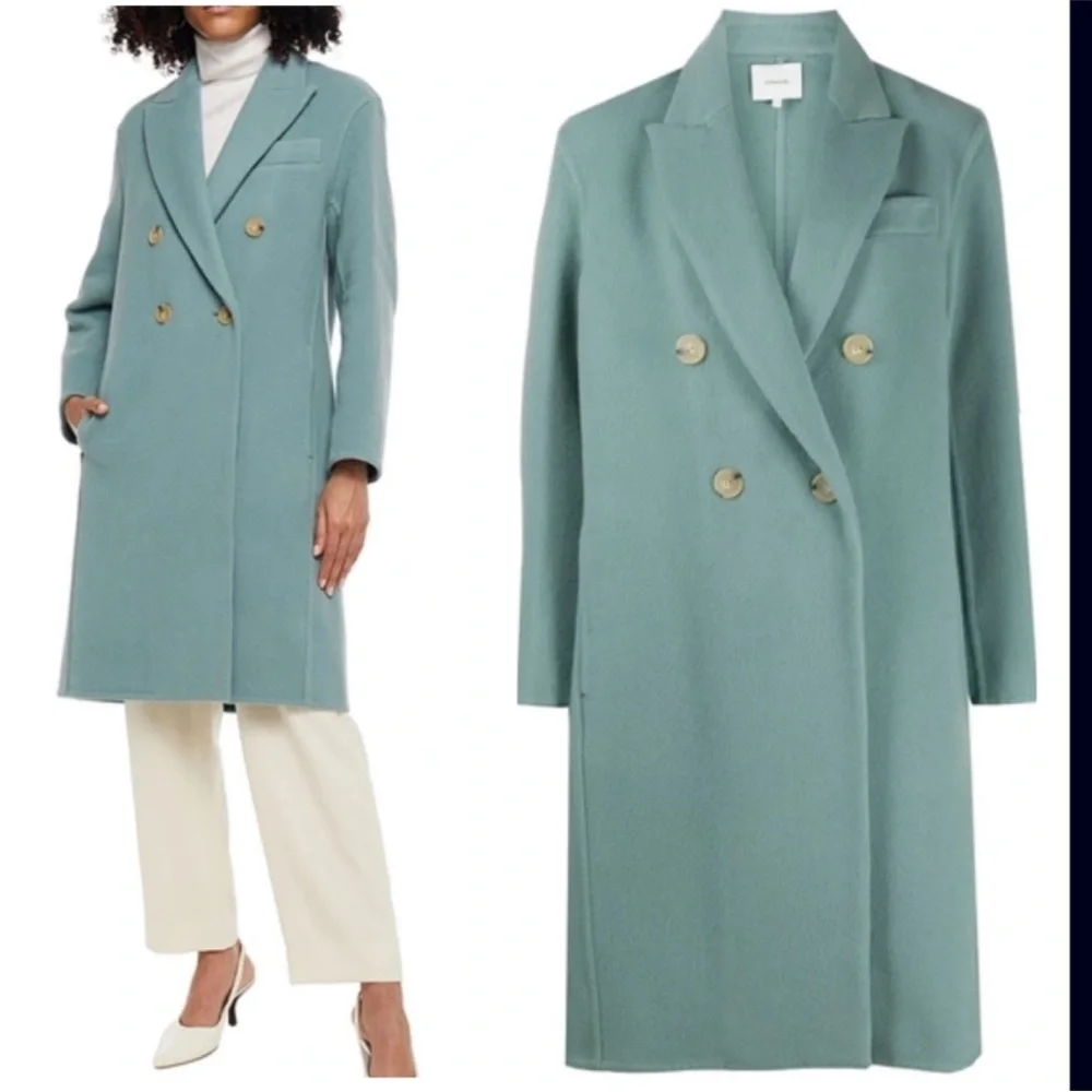 Vince Double-Breasted Teal Trench Coat - Picture 3 of 8
